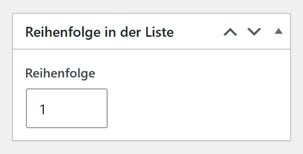 Rechts neben dem Formular eines Mitgliedsbeitrags: der Kasten „Reihenfolge in der Liste“ mit dem Feld „Reihenfolge“ und der Zahl 1.