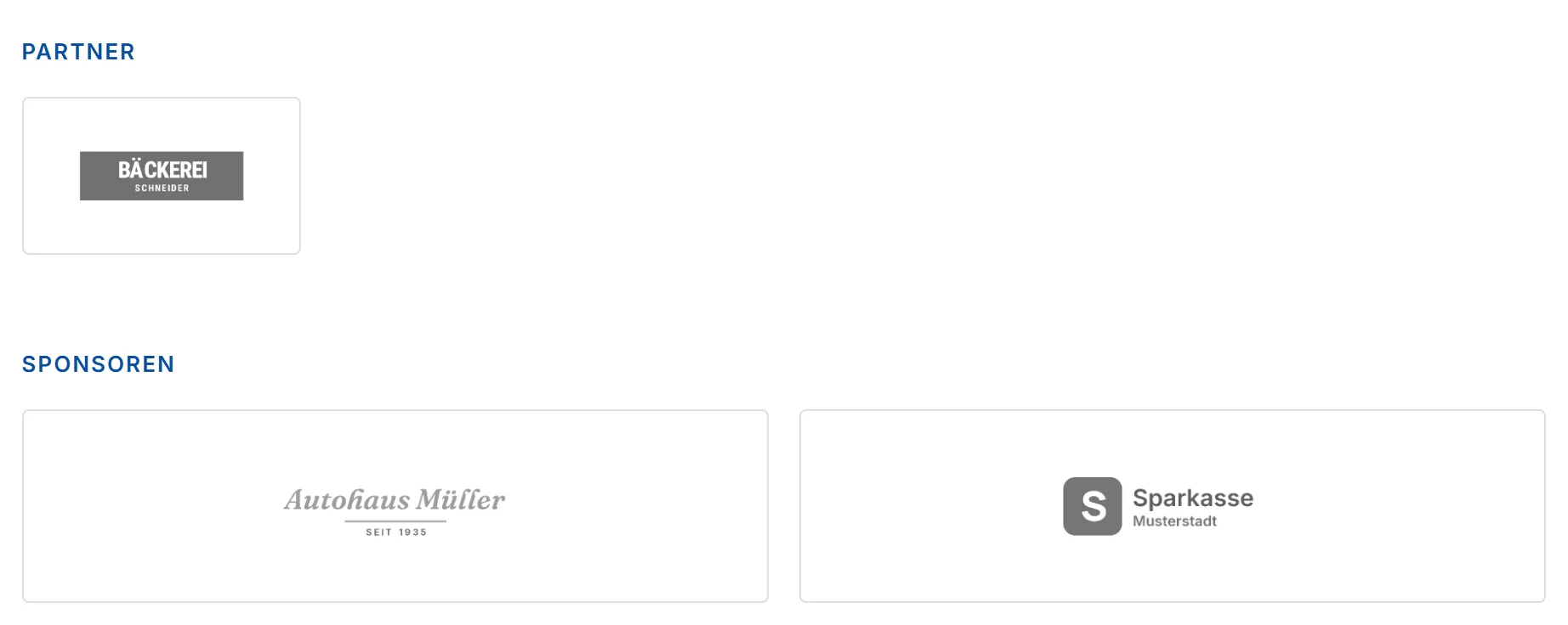 Die Übersicht „Sponsoren & Partner“ der Website mit Karten für die drei Einträge.